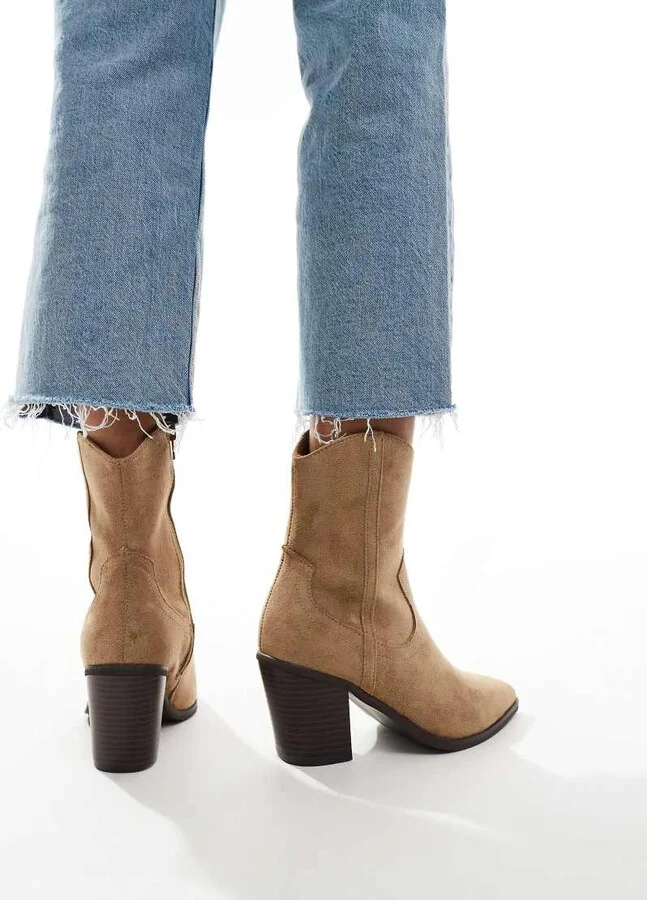 ASOS DESIGN Rational heeled western boots in taupe - Image 2