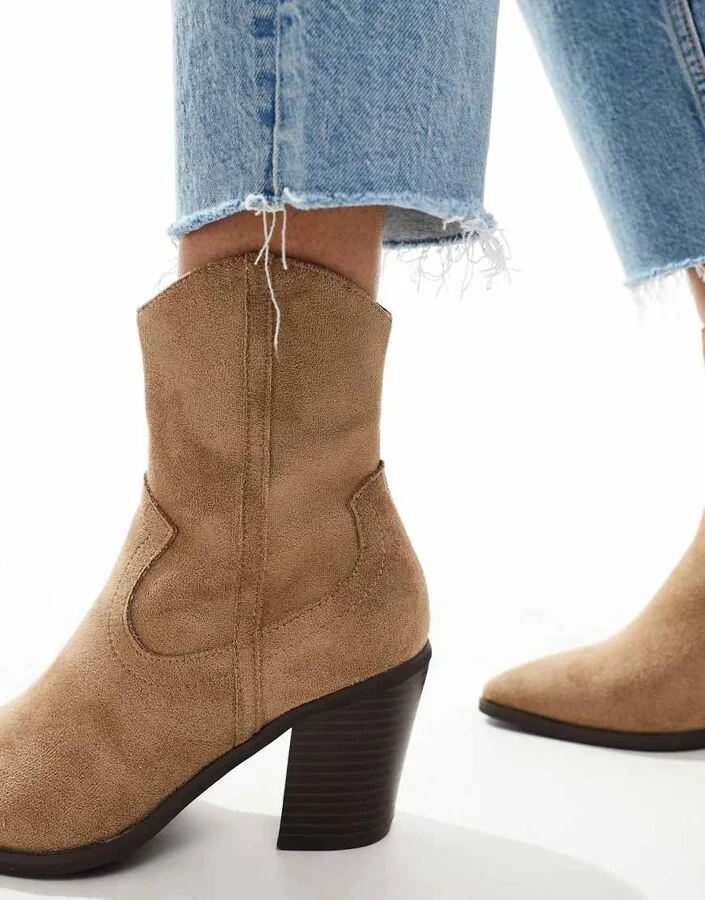 ASOS DESIGN Rational heeled western boots in taupe - Image 3