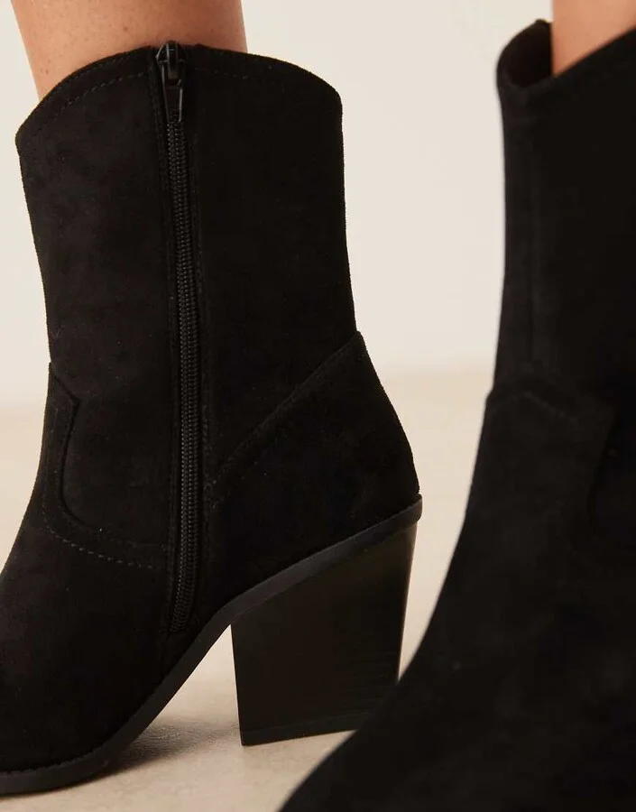 ASOS DESIGN Remedy heeled western boots in black suedette - Image 2