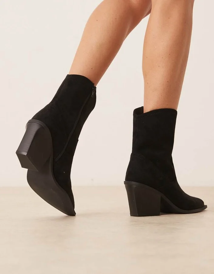 ASOS DESIGN Remedy heeled western boots in black suedette - Image 3