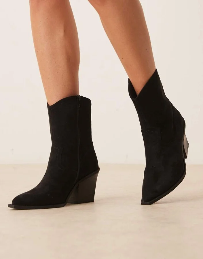 ASOS DESIGN Remedy heeled western boots in black suedette
