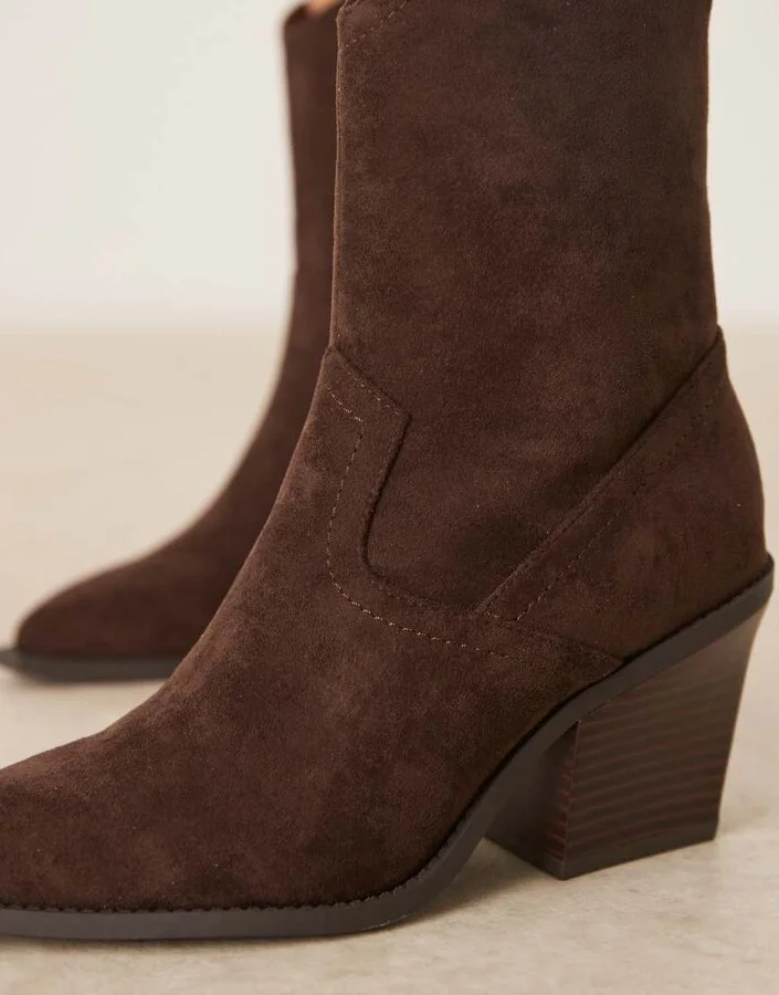 ASOS DESIGN Remedy heeled western boots in chocolate suedette - Image 3