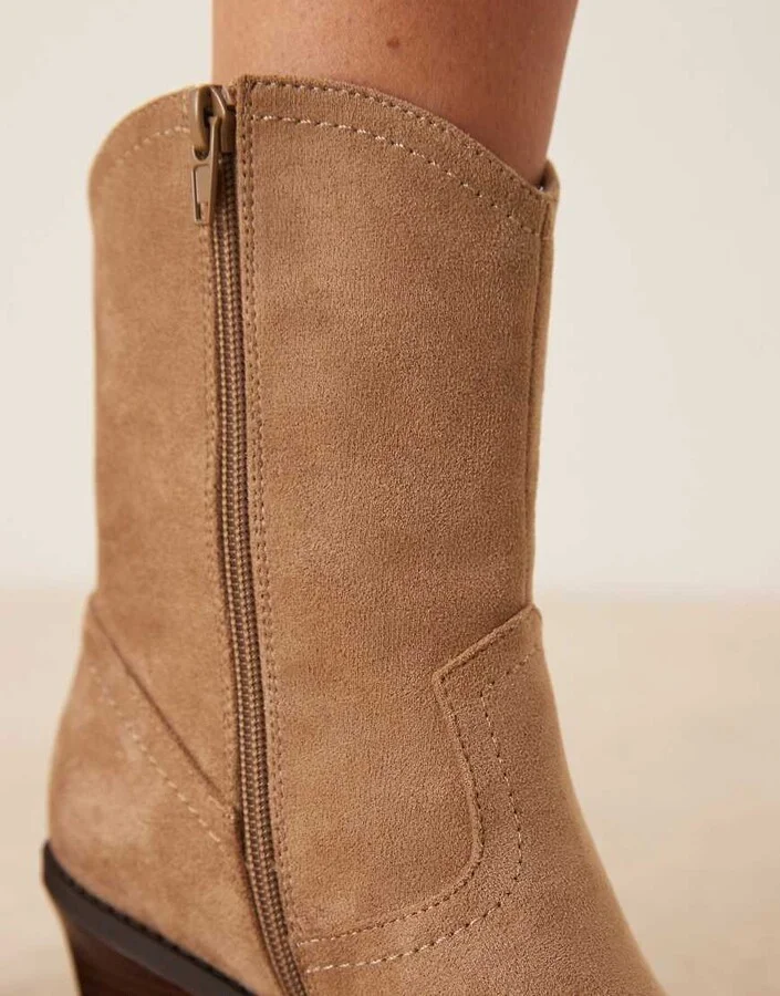 ASOS DESIGN Remedy heeled western boots in taupe suedette - Image 2