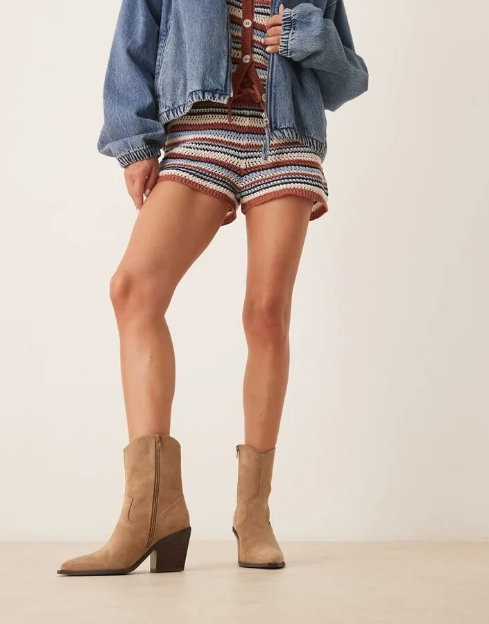ASOS DESIGN Remedy heeled western boots in taupe suedette - Image 3