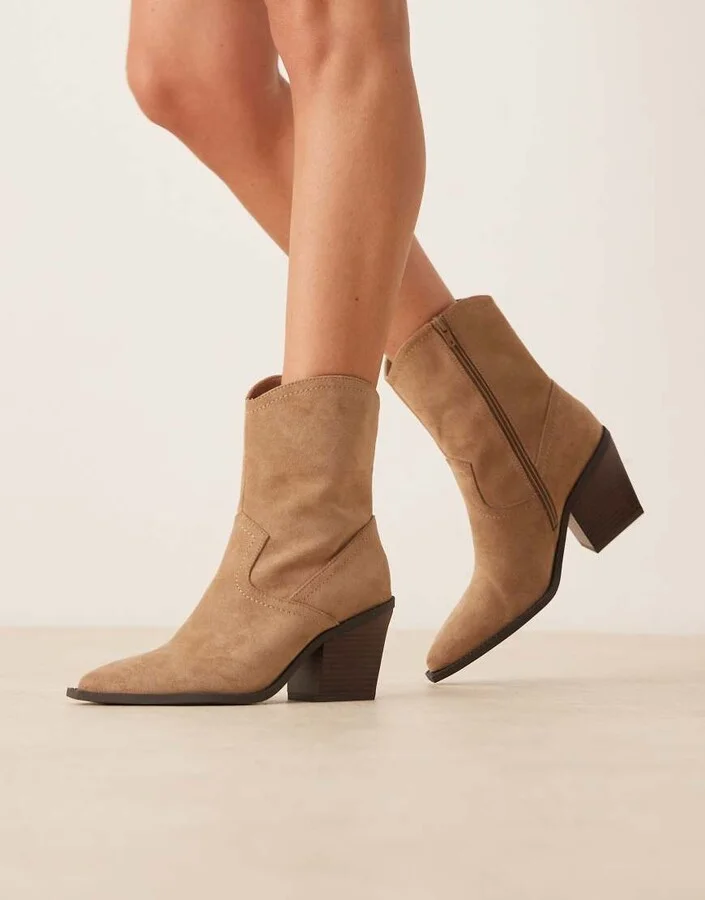 ASOS DESIGN Remedy heeled western boots in taupe suedette