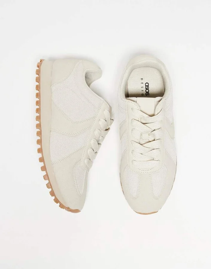 ASOS DESIGN retro sneakers in beige - Image 2