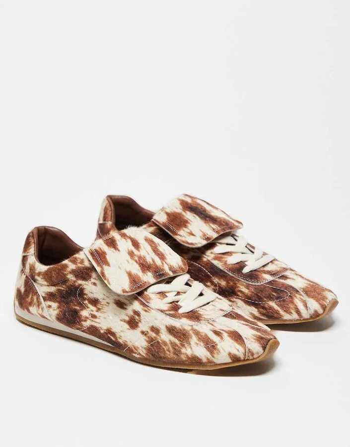 ASOS DESIGN retro sneakers in faux pony print with oversized tongue - Image 3