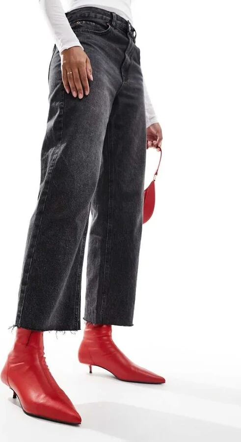 ASOS DESIGN Rhiannon extreme kitten heel sock boots in red - Image 2