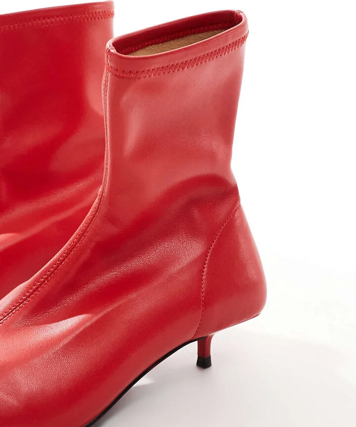 ASOS DESIGN Rhiannon extreme kitten heel sock boots in red - Image 3