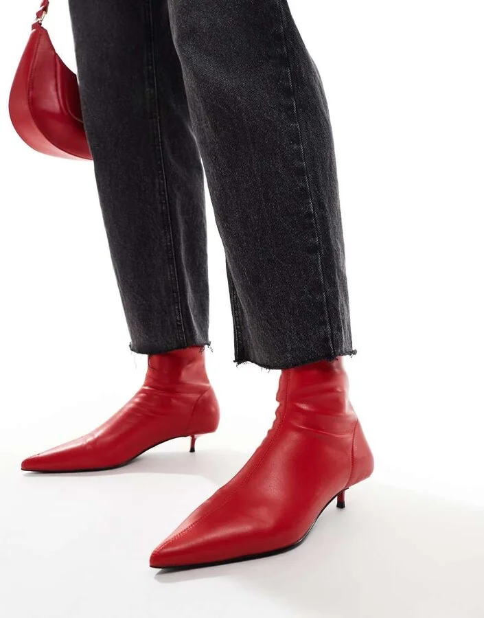 ASOS DESIGN Rhiannon extreme kitten heel sock boots in red - Image 4