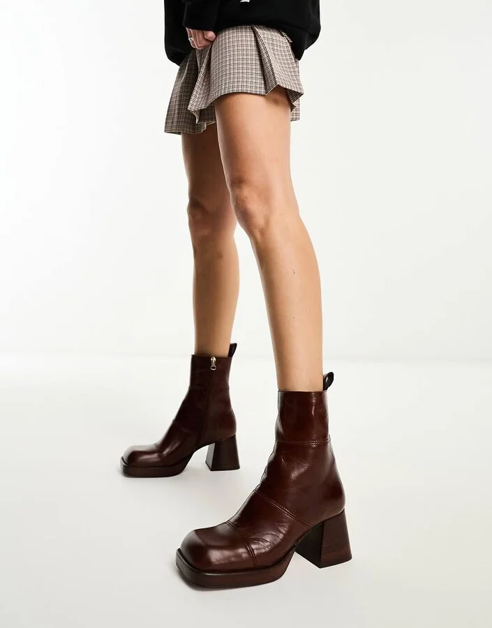 ASOS DESIGN Rhodes premium leather platform ankle boots in tan - Image 4