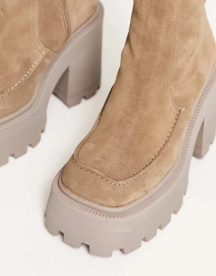 ASOS DESIGN Rider premium leather chunky heeled boots in gray - Image 4