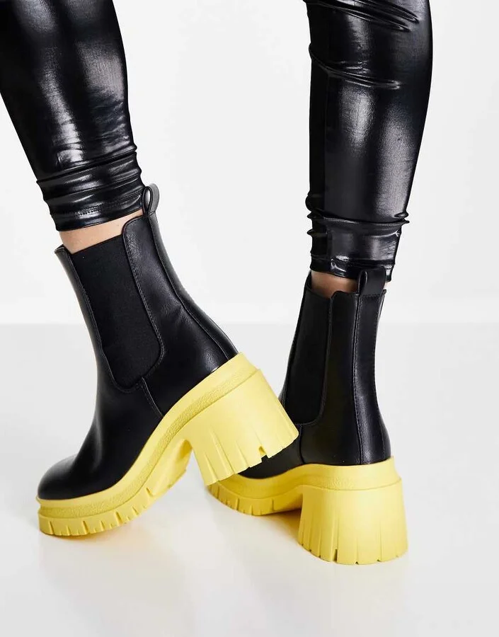 ASOS DESIGN Rio mid heel Chelsea boots in black and yellow - Image 2