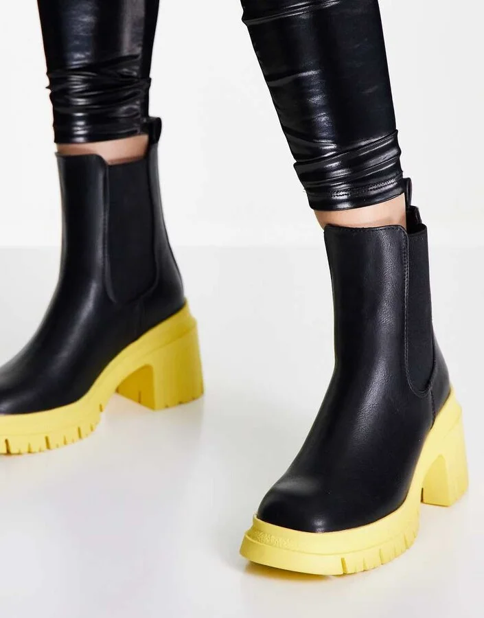 ASOS DESIGN Rio mid heel Chelsea boots in black and yellow - Image 3