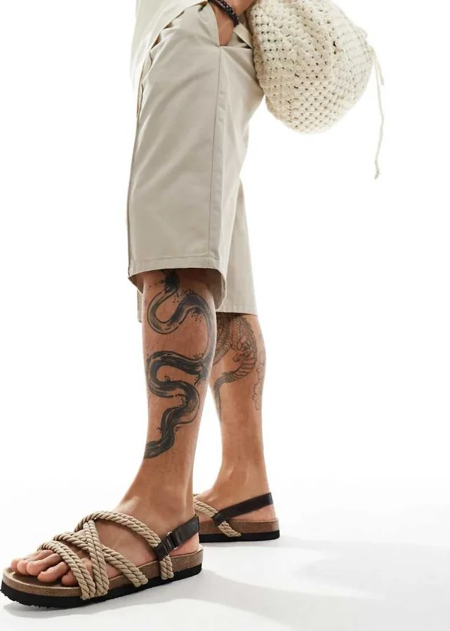 ASOS DESIGN rope detailing cross strap sandals - Image 4