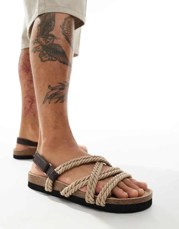 ASOS DESIGN rope detailing cross strap sandals