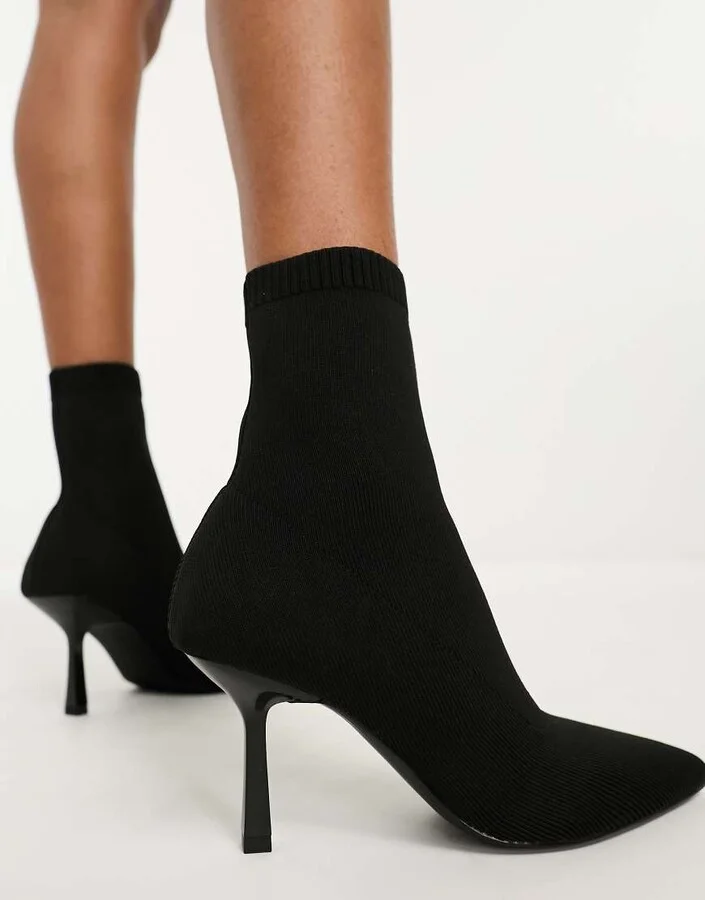 ASOS DESIGN Rosetta kitten heel sock boots in black - Image 2