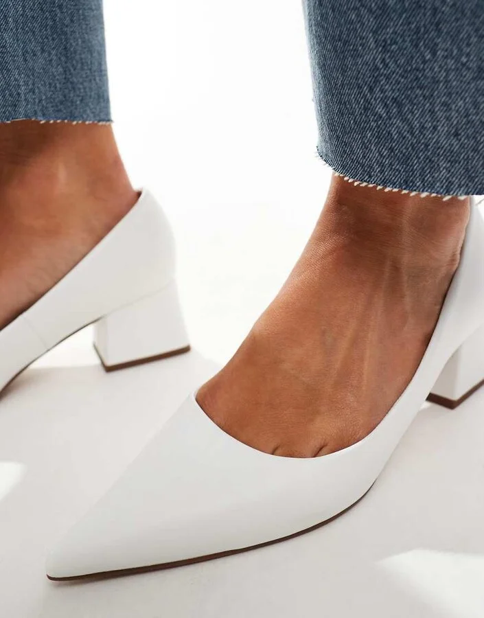 ASOS DESIGN Saint block mid heeled shoes in white - Image 3