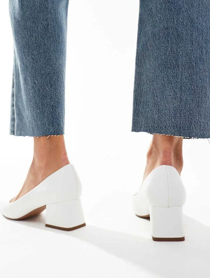 ASOS DESIGN Saint block mid heeled shoes in white - Image 4