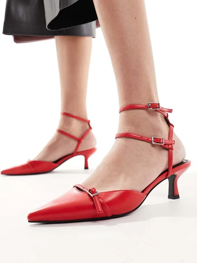 ASOS DESIGN Salsa slingback kitten heeled shoes in red
