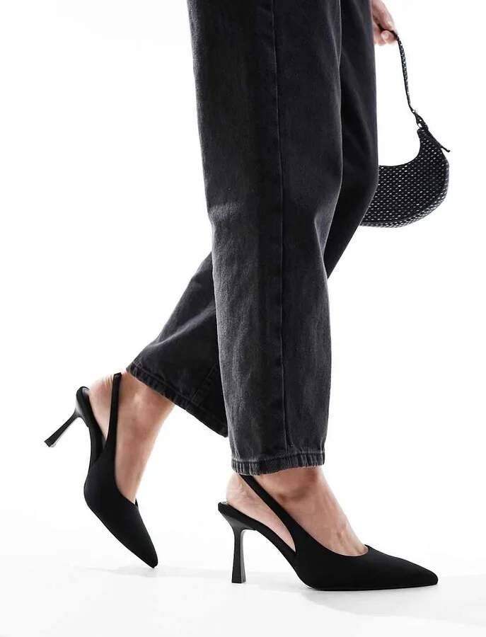 ASOS DESIGN Salty slingback stiletto mid shoes in black