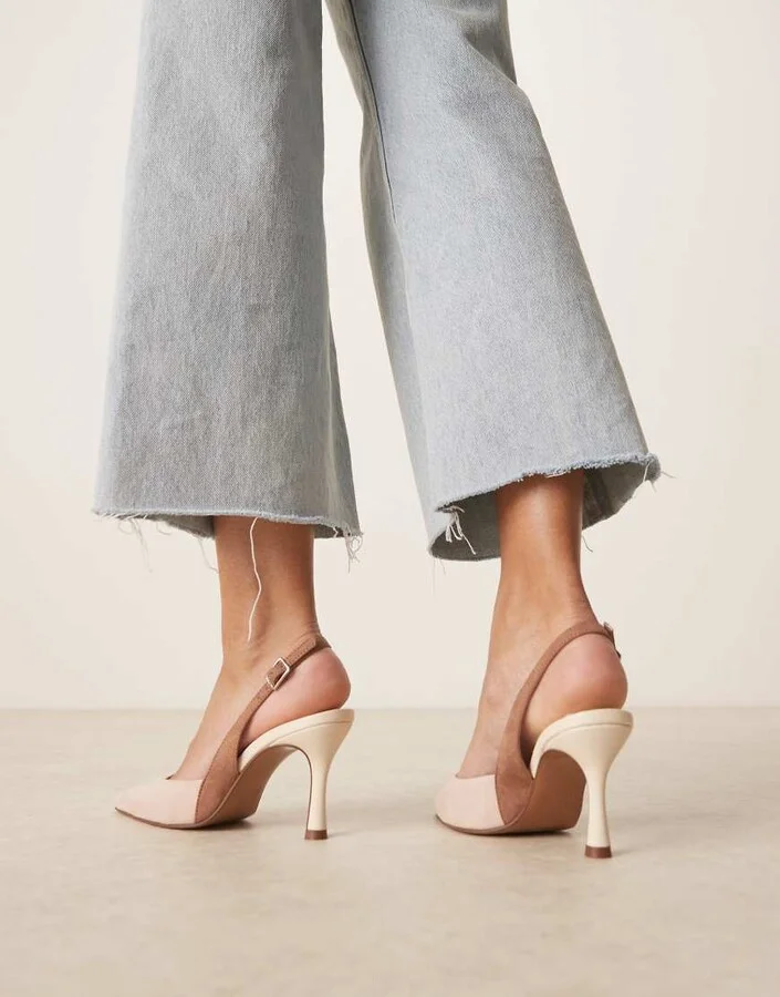 ASOS DESIGN Samber 2 slingback stiletto heels in beige and off white suedette - Image 3