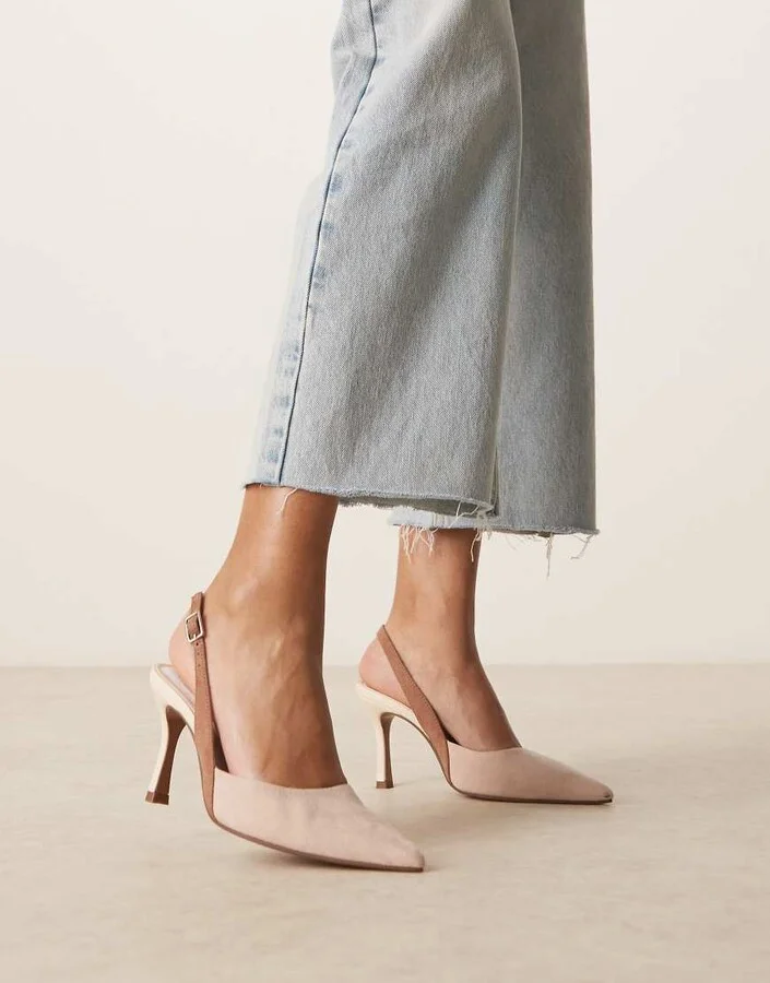 ASOS DESIGN Samber 2 slingback stiletto heels in beige and off white suedette
