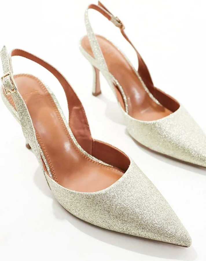 ASOS DESIGN Samber 2 slingback stiletto heels in gold glitter - Image 2