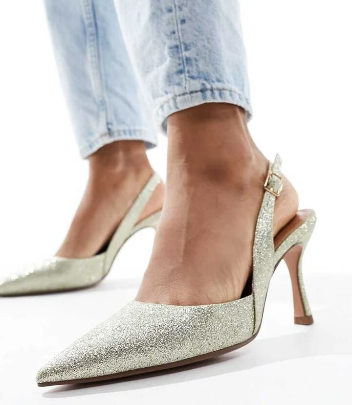ASOS DESIGN Samber 2 slingback stiletto heels in gold glitter - Image 4