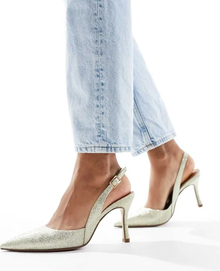 ASOS DESIGN Samber 2 slingback stiletto heels in gold glitter