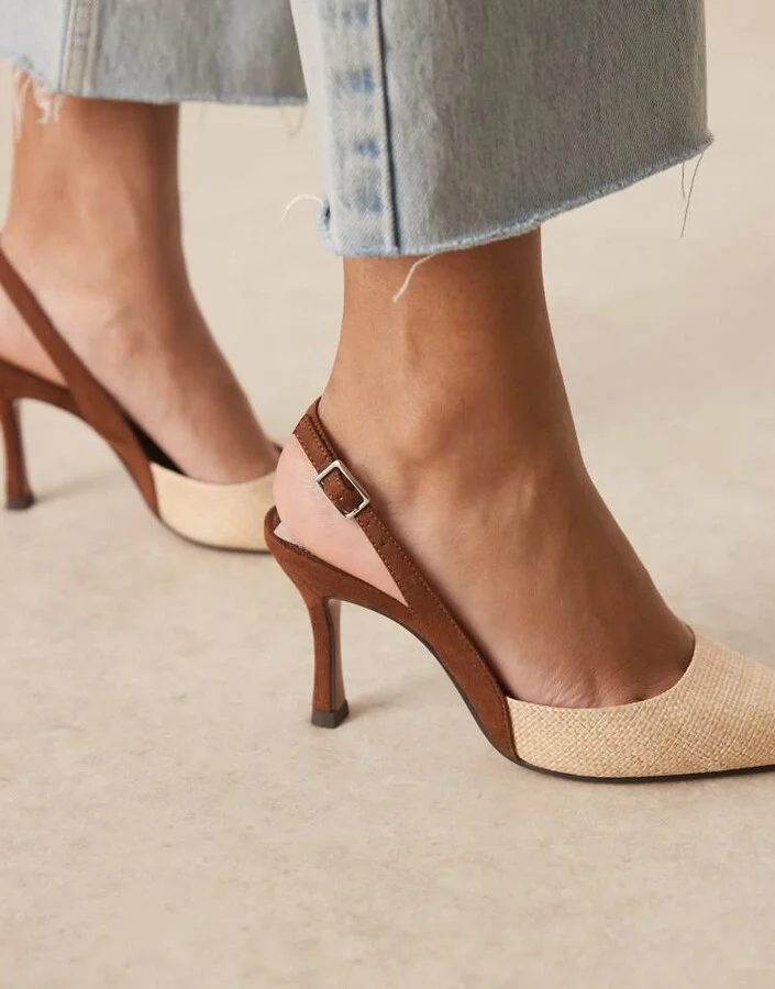 ASOS DESIGN Samber 2 slingback stiletto heels in natural and chocolate - Image 2