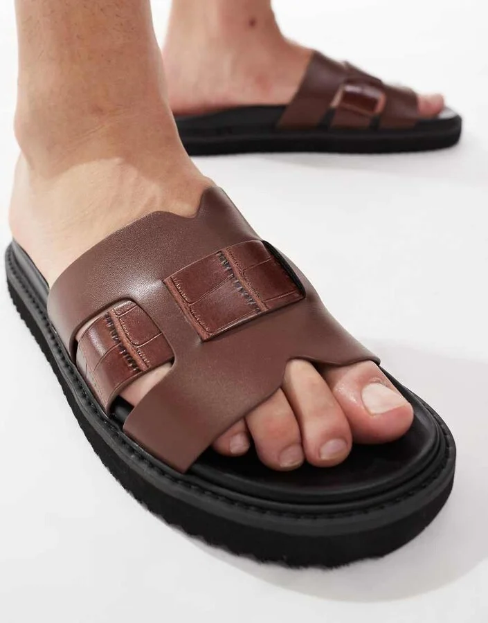 ASOS DESIGN sandal slides in brown with cleated sole - Image 3