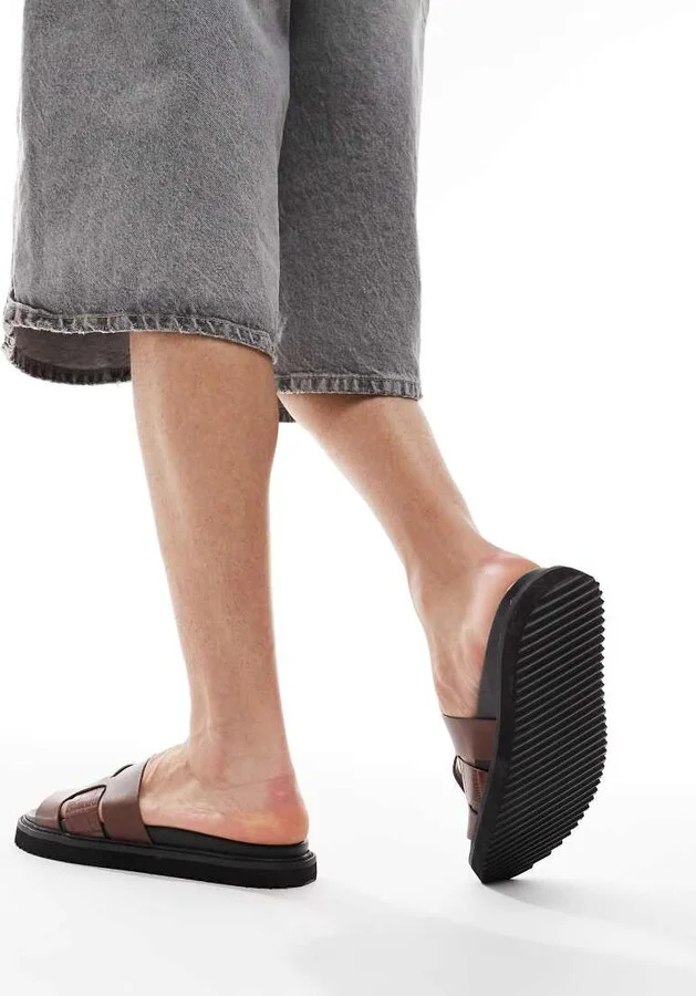 ASOS DESIGN sandal slides in brown with cleated sole - Image 4