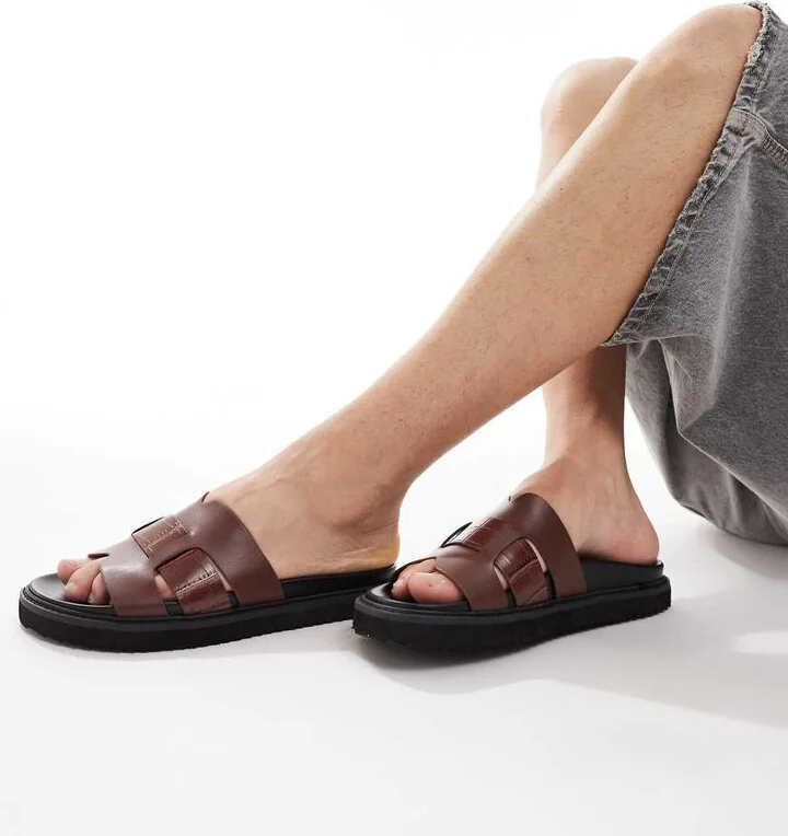 ASOS DESIGN sandal slides in brown with cleated sole