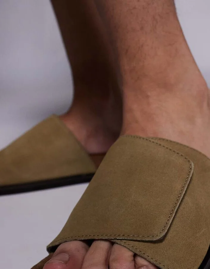 ASOS DESIGN sandal slides in stone suede with cork sole - Image 3