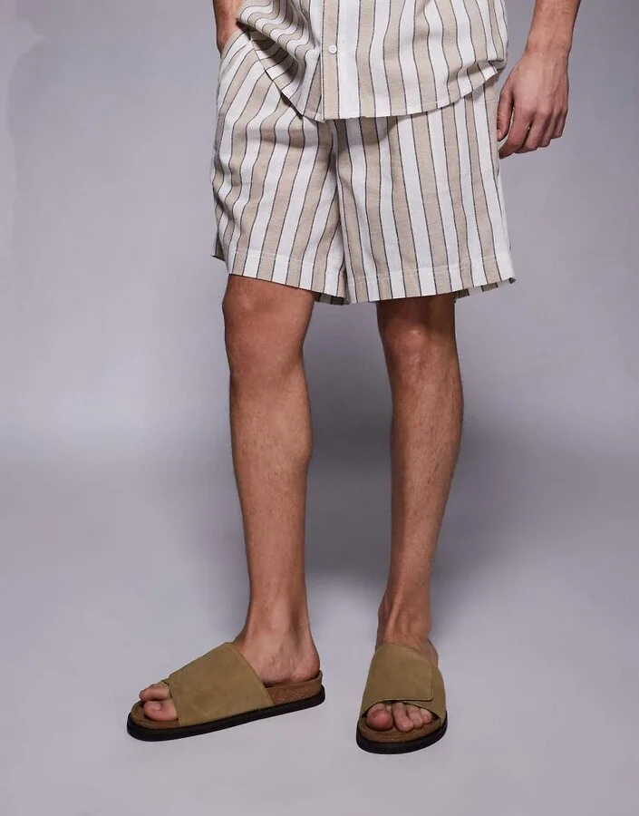 ASOS DESIGN sandal slides in stone suede with cork sole - Image 4