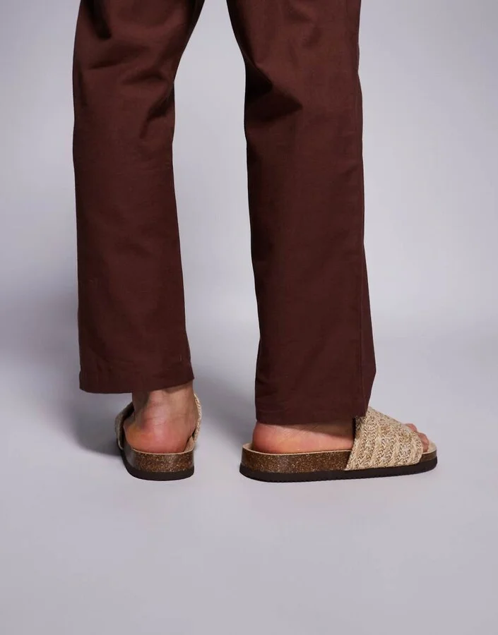 ASOS DESIGN sandal slides with woven strap in stone - Image 4