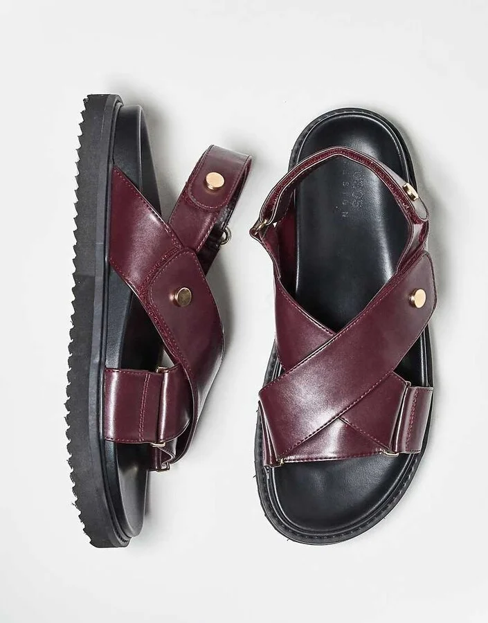 ASOS DESIGN sandals in burgundy faux crocodile - Image 2