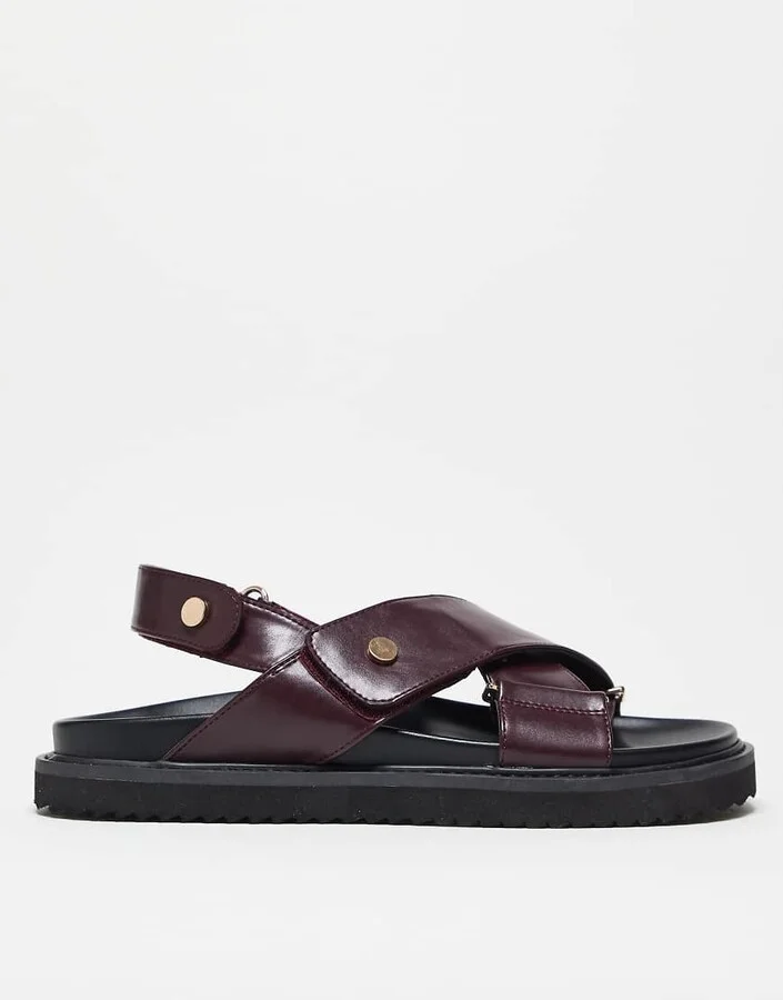 ASOS DESIGN sandals in burgundy faux crocodile