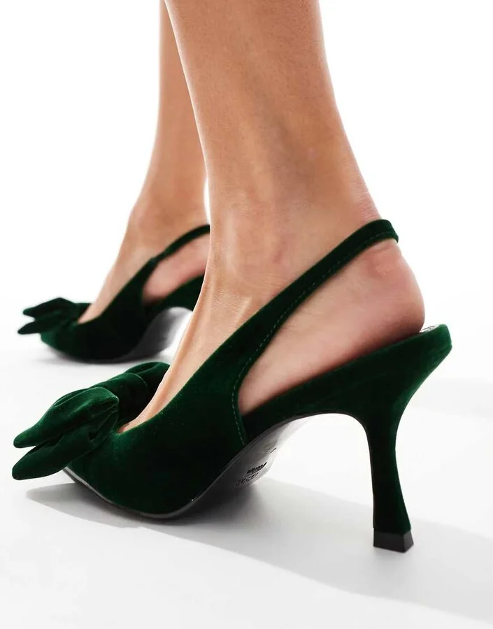 ASOS DESIGN Sapphire bow detail mid heeled shoes in green - Image 2