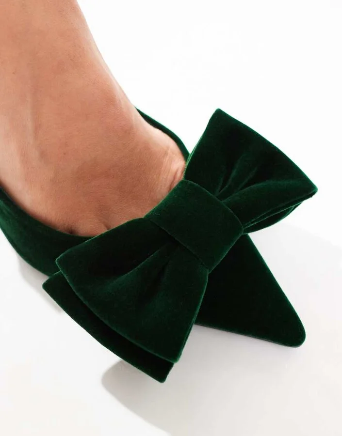 ASOS DESIGN Sapphire bow detail mid heeled shoes in green - Image 3