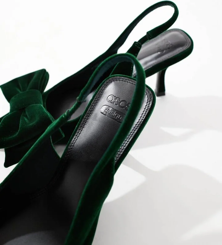 ASOS DESIGN Sapphire bow detail mid heeled shoes in green - Image 4