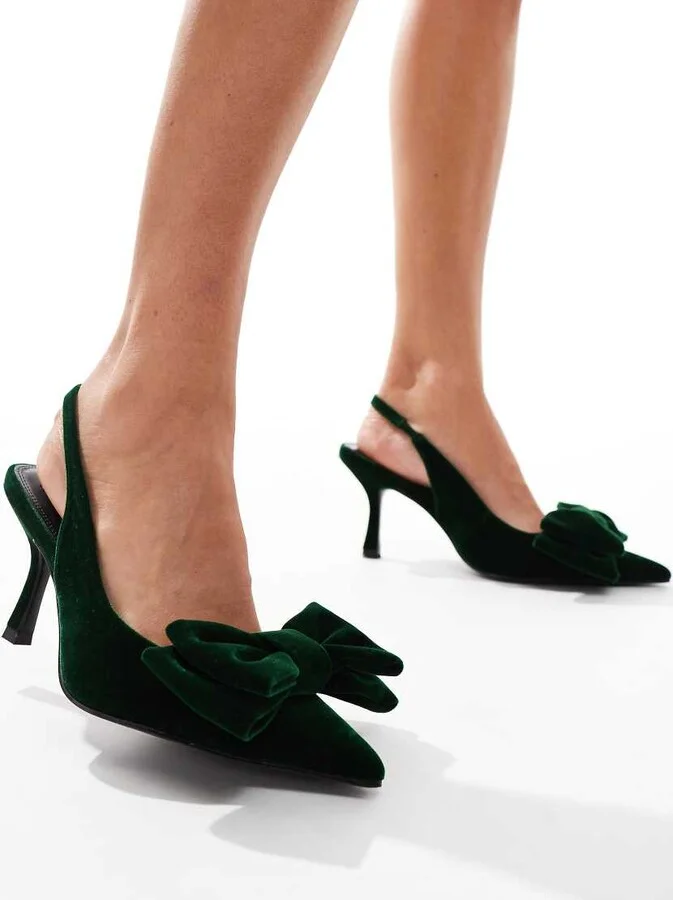 ASOS DESIGN Sapphire bow detail mid heeled shoes in green