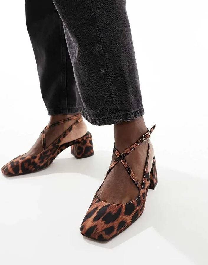 ASOS DESIGN Sawyer square toe block heeled mid shoes in leopard - Image 2