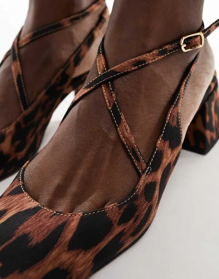 ASOS DESIGN Sawyer square toe block heeled mid shoes in leopard - Image 3