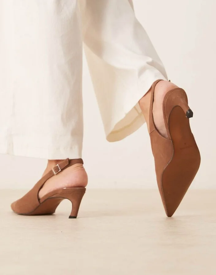ASOS DESIGN Sculpt premium slingback mid heel shoes in camel suede - Image 3