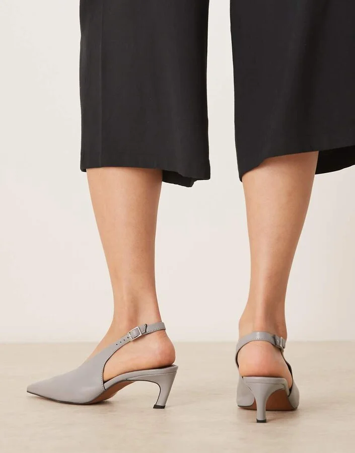 ASOS DESIGN Sculpt premium slingback mid heel shoes in gray leather - Image 2