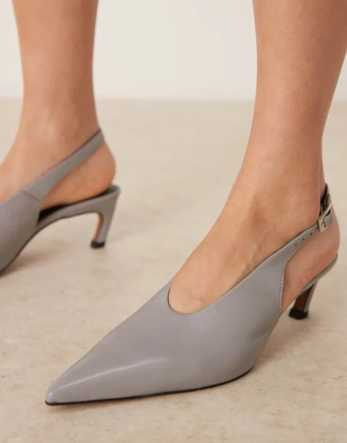 ASOS DESIGN Sculpt premium slingback mid heel shoes in gray leather - Image 3