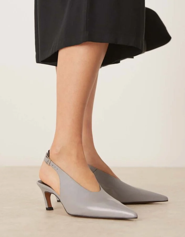 ASOS DESIGN Sculpt premium slingback mid heel shoes in gray leather - Image 4