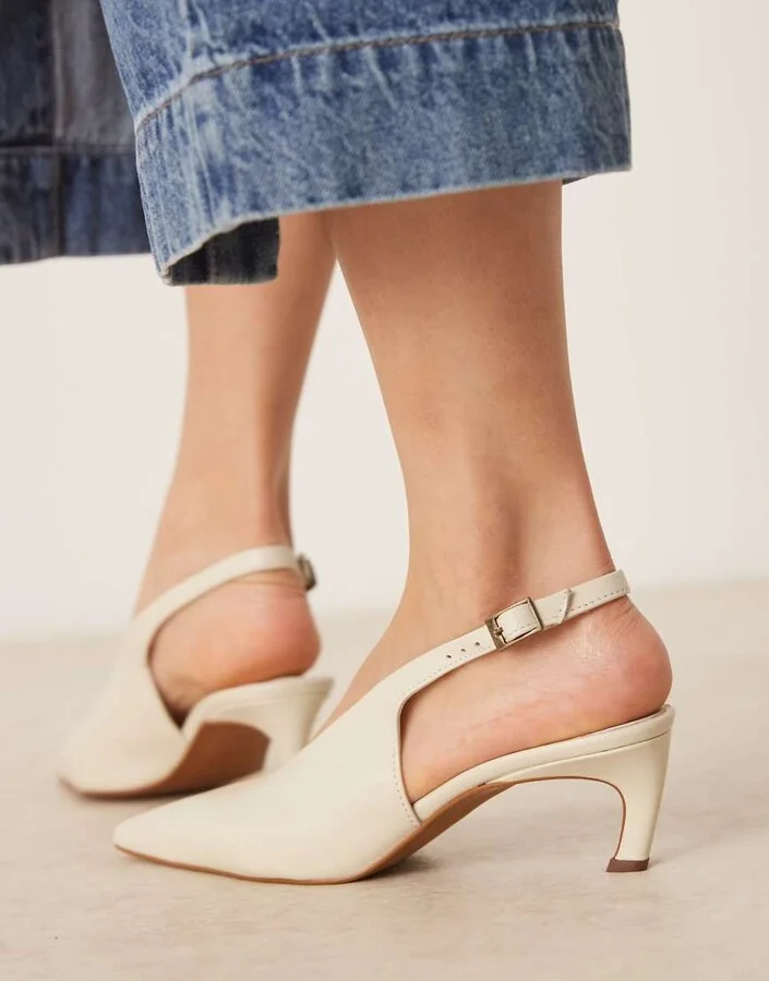 ASOS DESIGN Sculpt premium slingback mid heel shoes in off white leather - Image 2